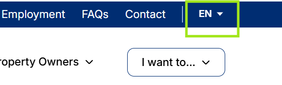 Language selector, highlighted in green, showing 'EN' for English.