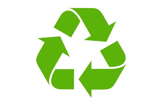 Green recycling symbol with three arrows forming a triangle, indicating recyclable material.