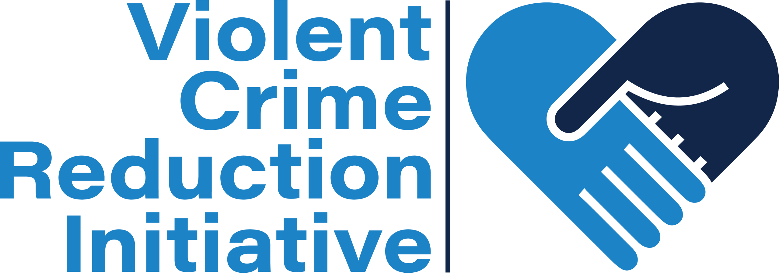 Violent Crime Reduction Initiative logo. Text with blue heart-shaped hands.
