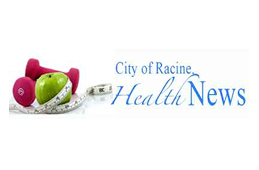 City of Racine Health News banner with dumbbells, apple, and measuring tape.