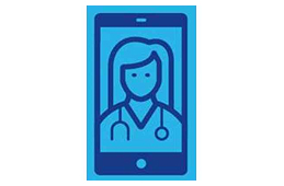 Icon of a doctor on a smartphone screen, representing telehealth or online medical consultation services.