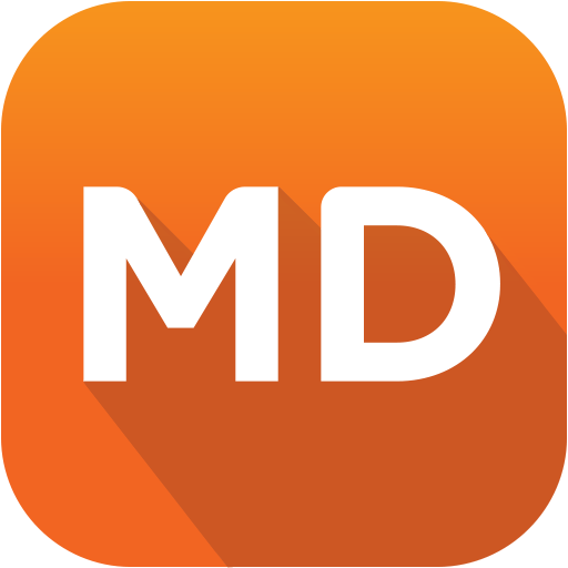 Orange square icon with white letters 'MD'. Represents a mobile app or brand.