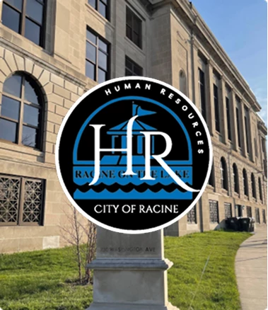 City of Racine Human Resources logo against a building backdrop.